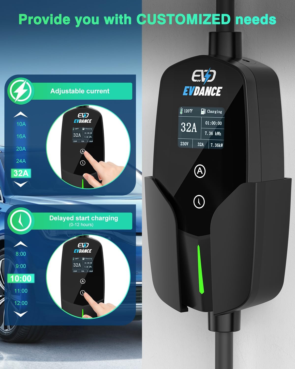 EVDANCE 32A Type 2 EV Charger  - đánh giá và giá Portable Ev Charger 32A Type 2 Cee Plug